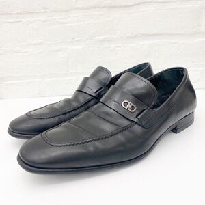Salvatore Ferragamo || Paros Dress Slip On Loafer‎ Logo Black Silver 9 EE Wide